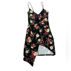 ♥️Love J Black Floral Asymmetrical Bodycon Dress Crossover Bust Womens Sz Large